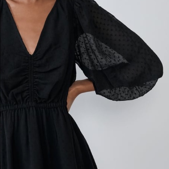 Zara Black Swiss Dot Dress With Balloon Sleeve - Picture 7 of 14